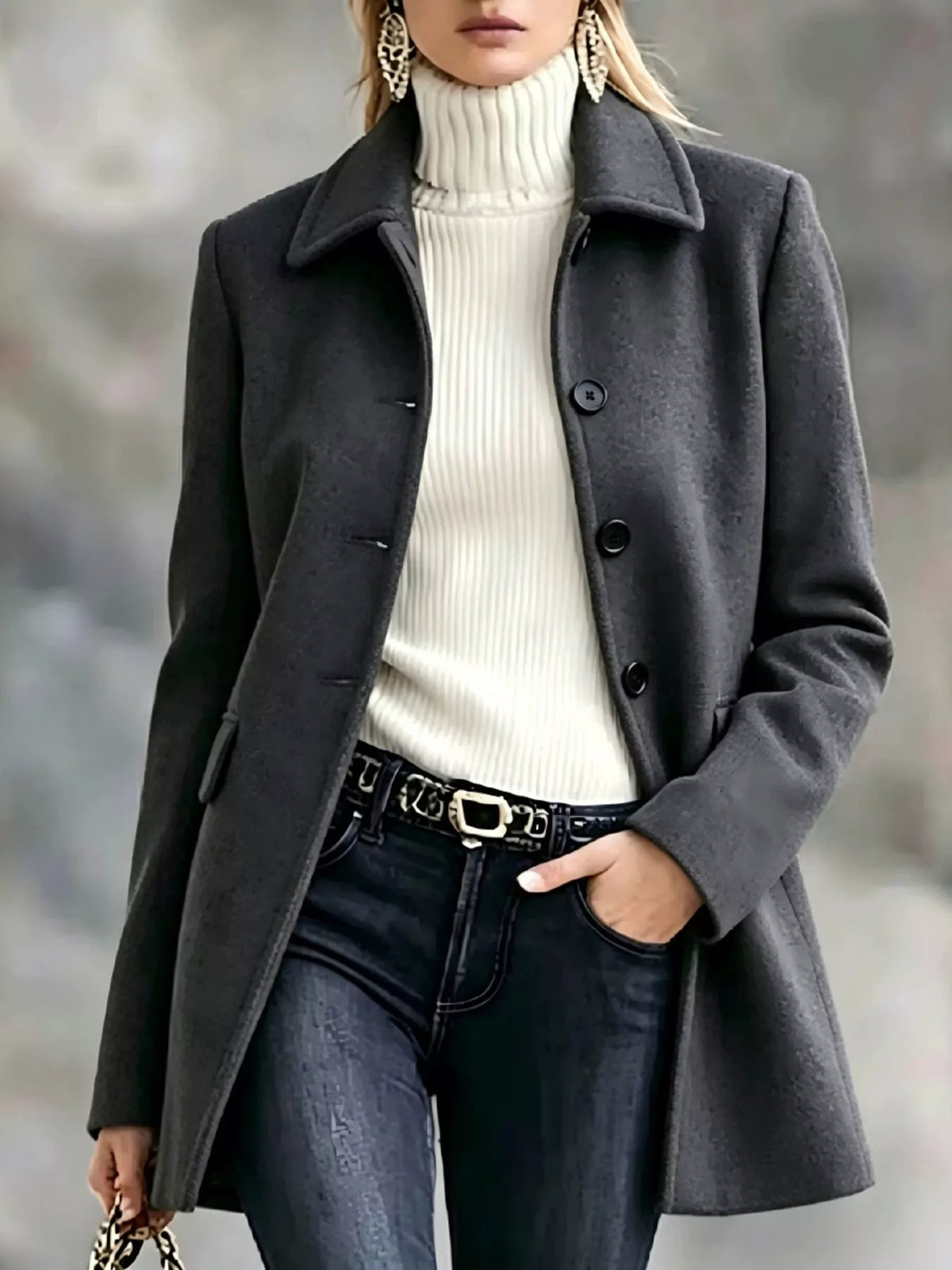 Button Up Collared Neck Coat