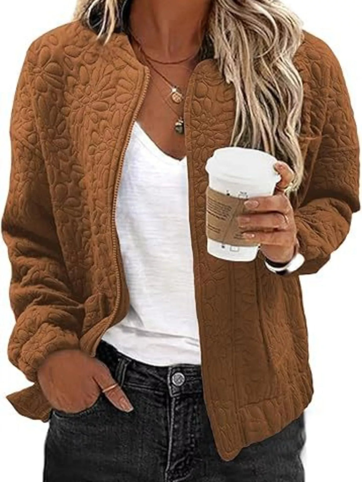 Floral Quilted Zip Up Jacket