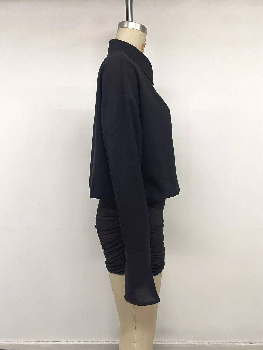 Button Front Flounce Sleeve Bodycon Shirt Dress