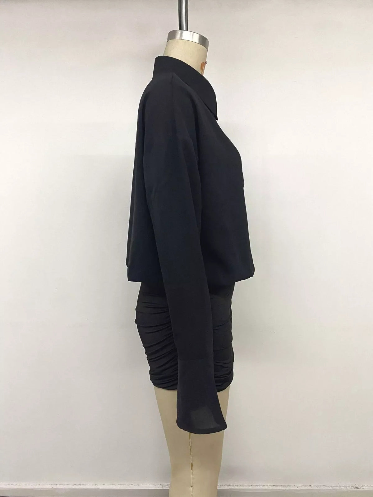 Button Front Flounce Sleeve Bodycon Shirt Dress