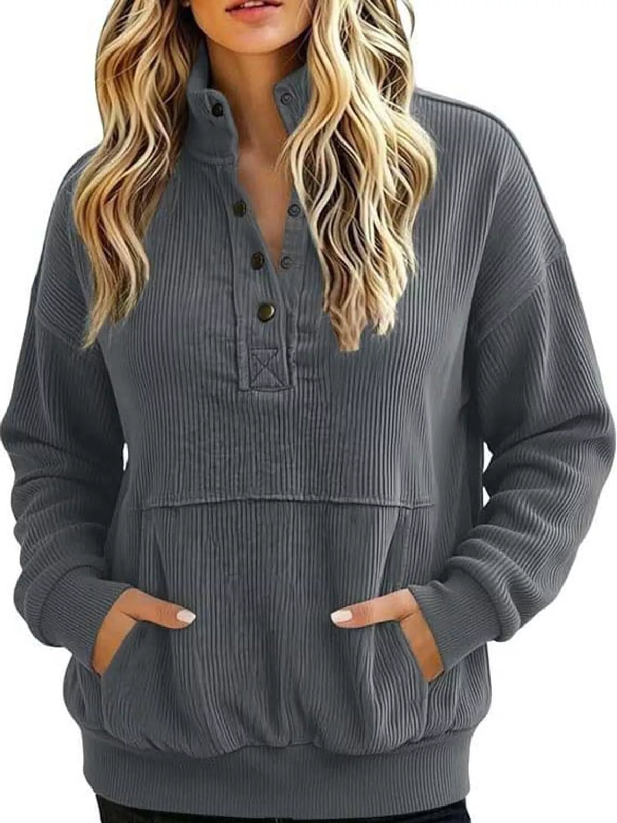 Full Size Quarter-Snap Sweatshirt with Kangaroo Pocket Plus Size