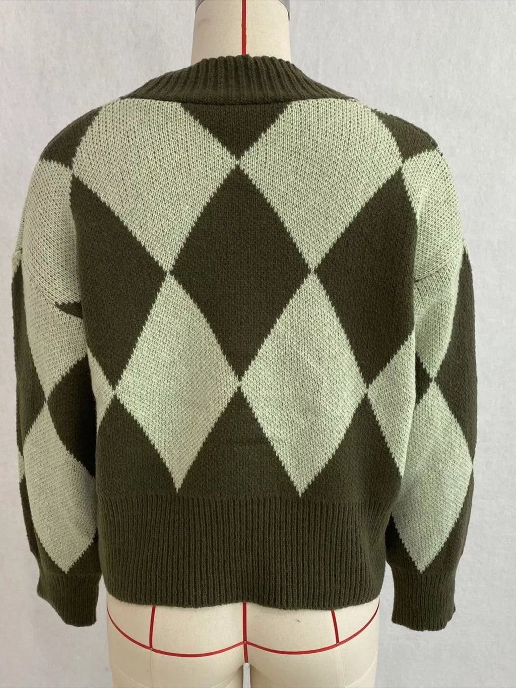 Argyle Pattern V-Neck Button-Down Cardigan