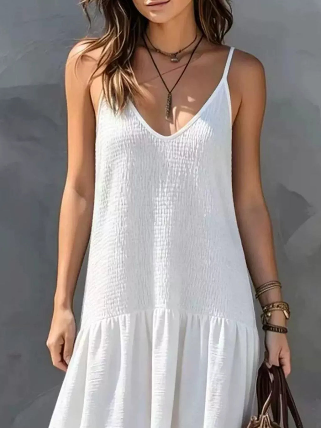 Sleeveless Smocked V-Neck Casual Maxi Dress