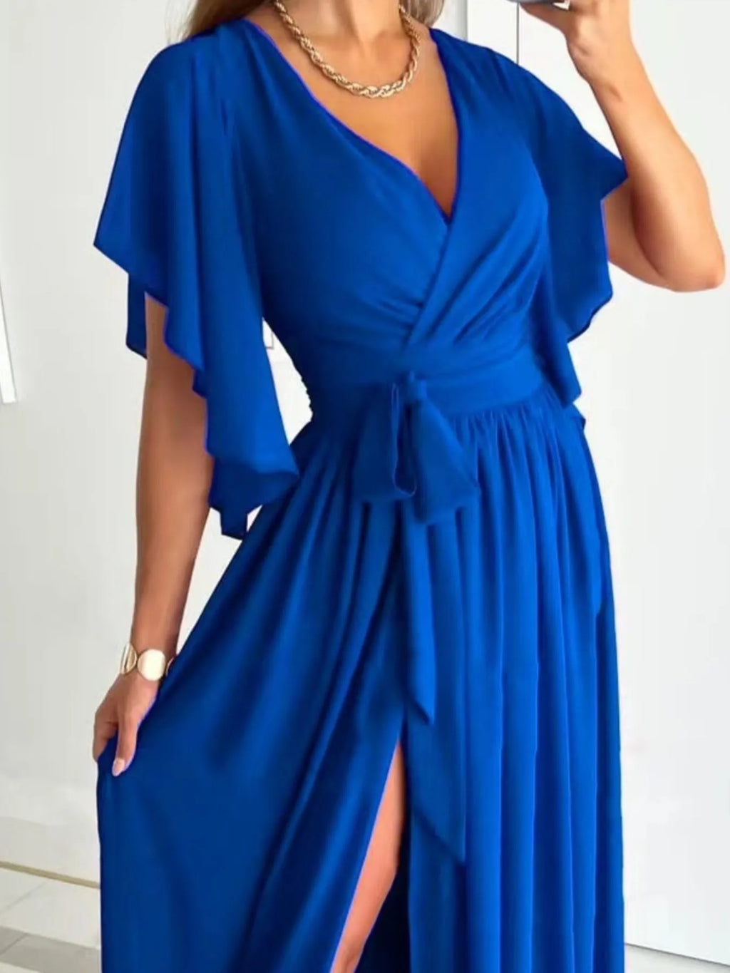 Flutter Sleeve Surplice Tie Waist Dress