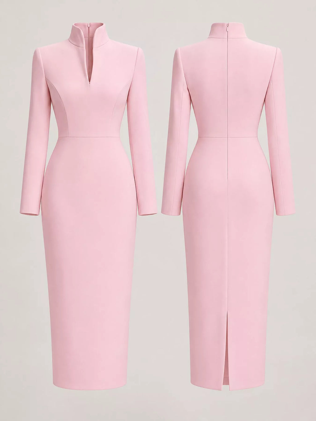 Full Size Stand-Collar Long-Sleeve Midi Dress Plus Size