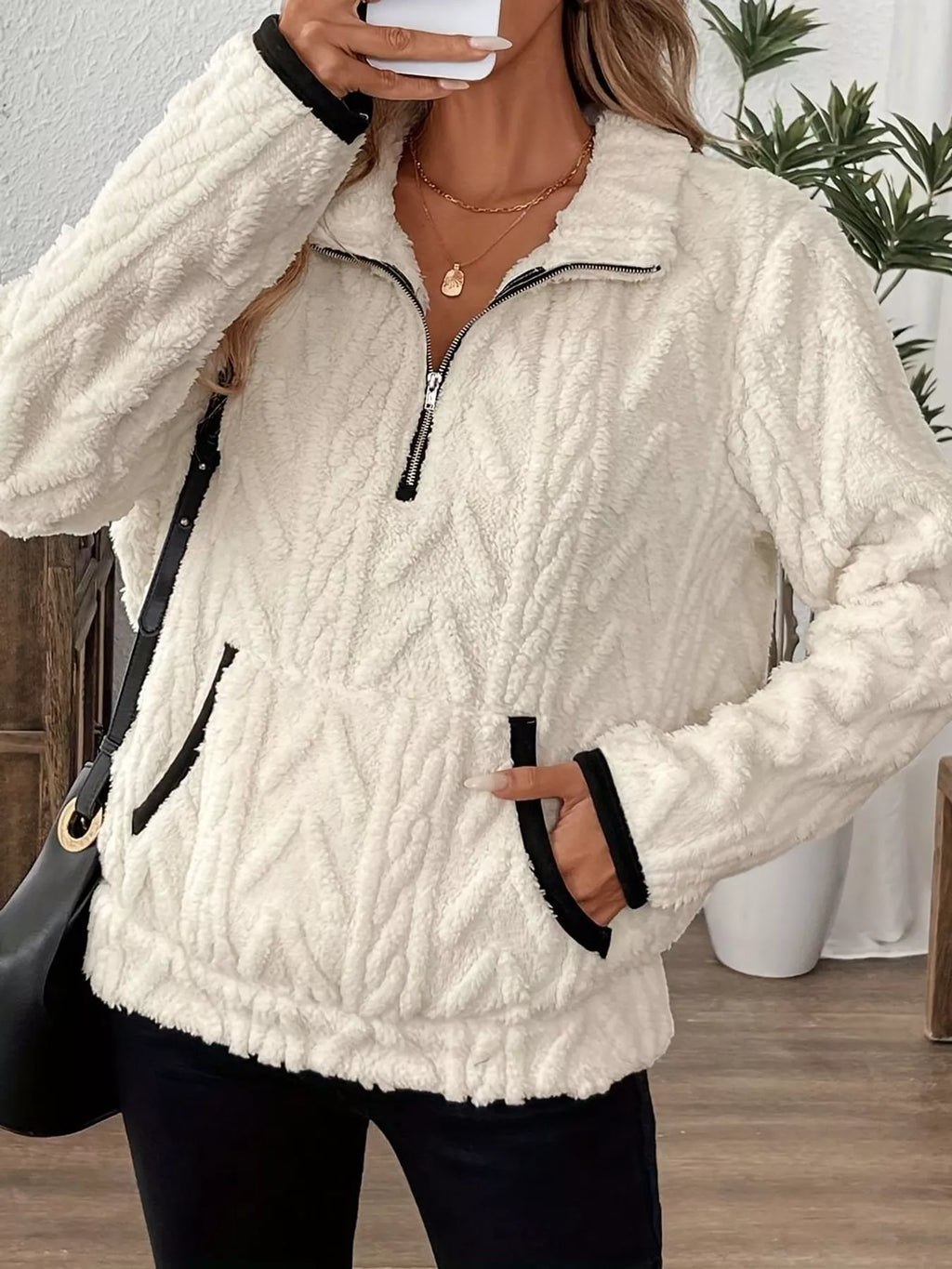 Full Size Quarter-Zip Sherpa Sweatshirt Plus Size