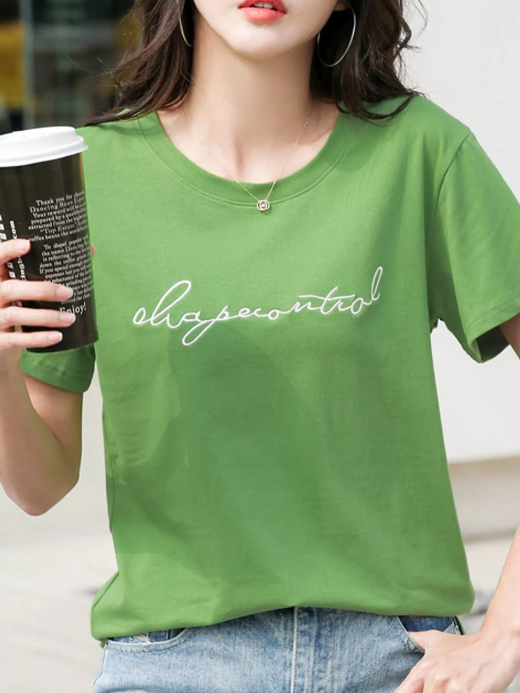 Full Size Letter Embroidered Round Neck T-Shirt Plus Size