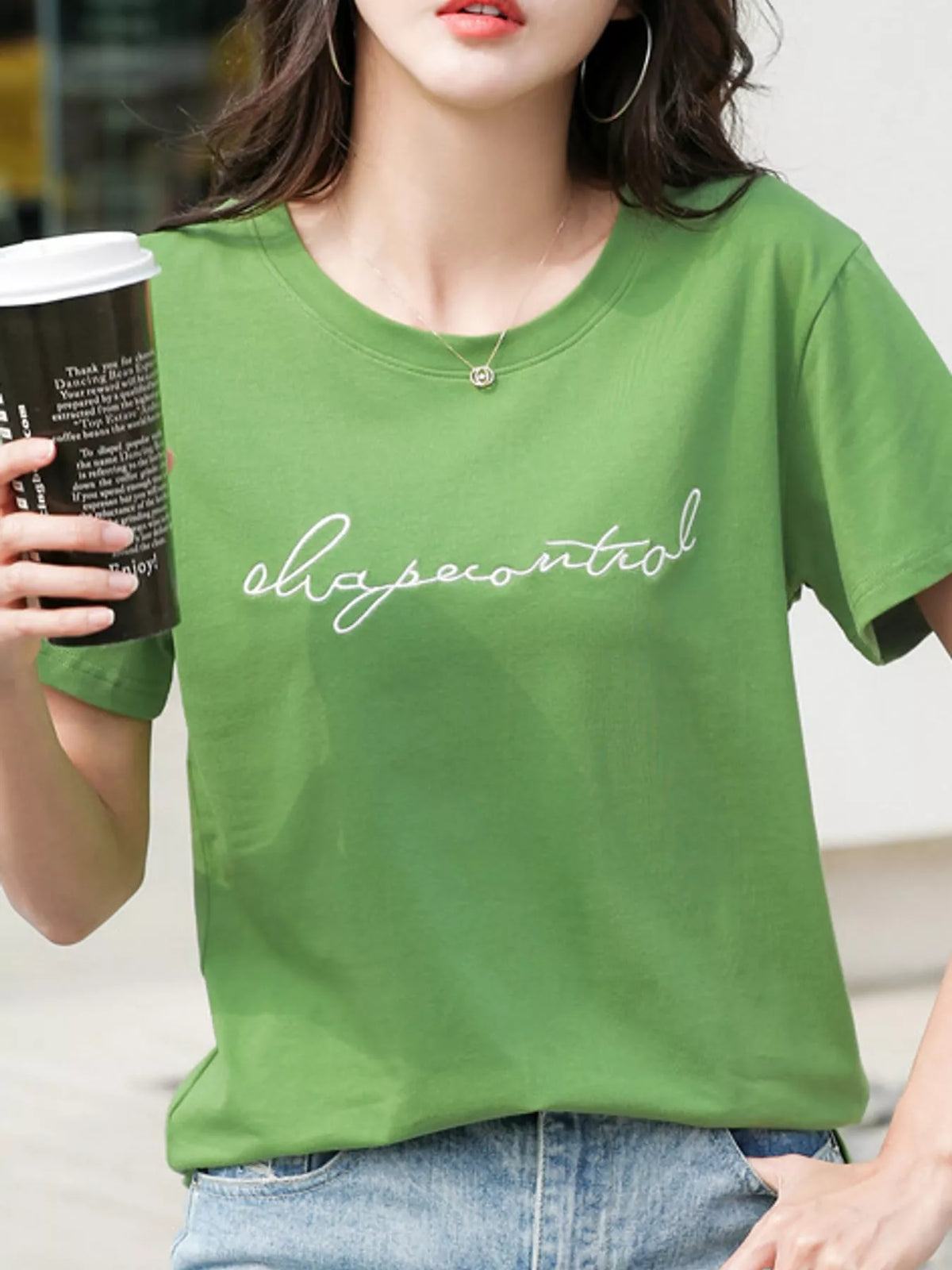 Full Size Letter Embroidered Round Neck T-Shirt Plus Size