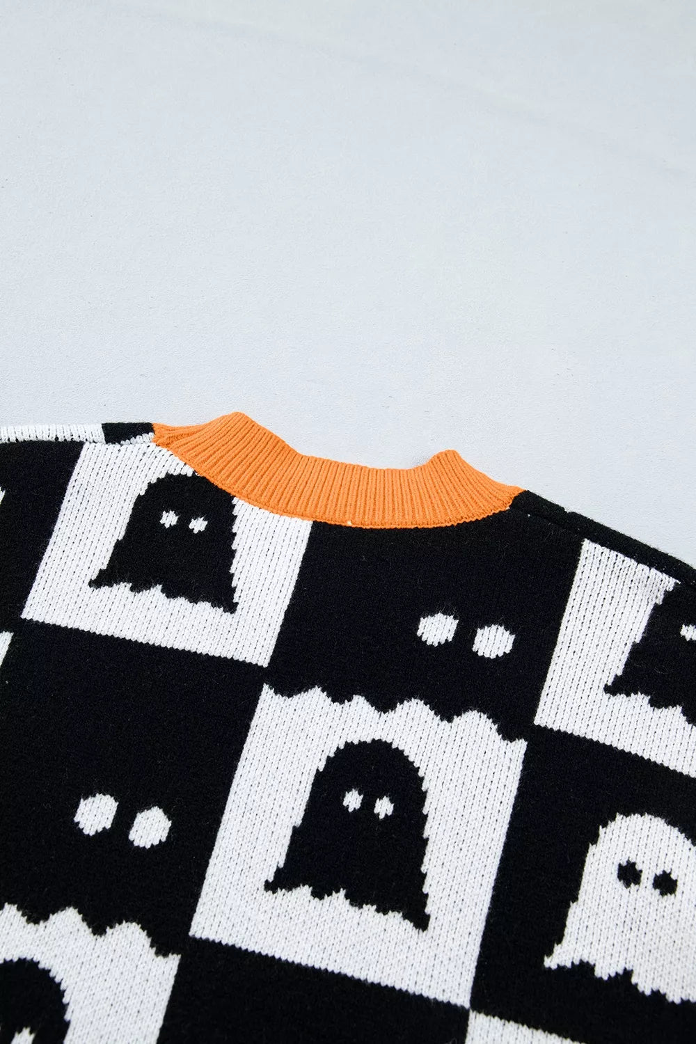 Halloween Ghost Pattern Checkerboard Sweater