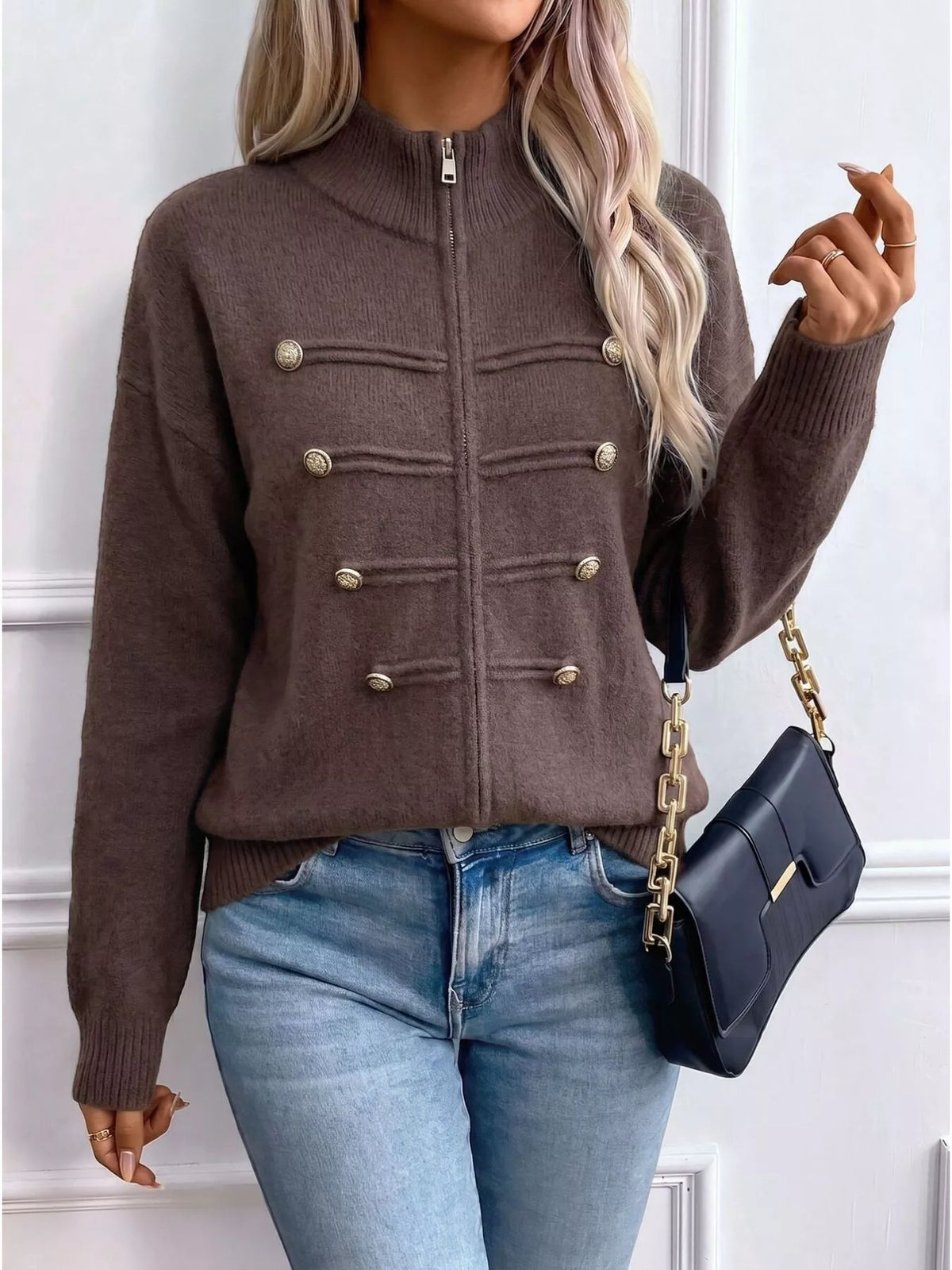 Zip-Up Long Sleeve Cardigan