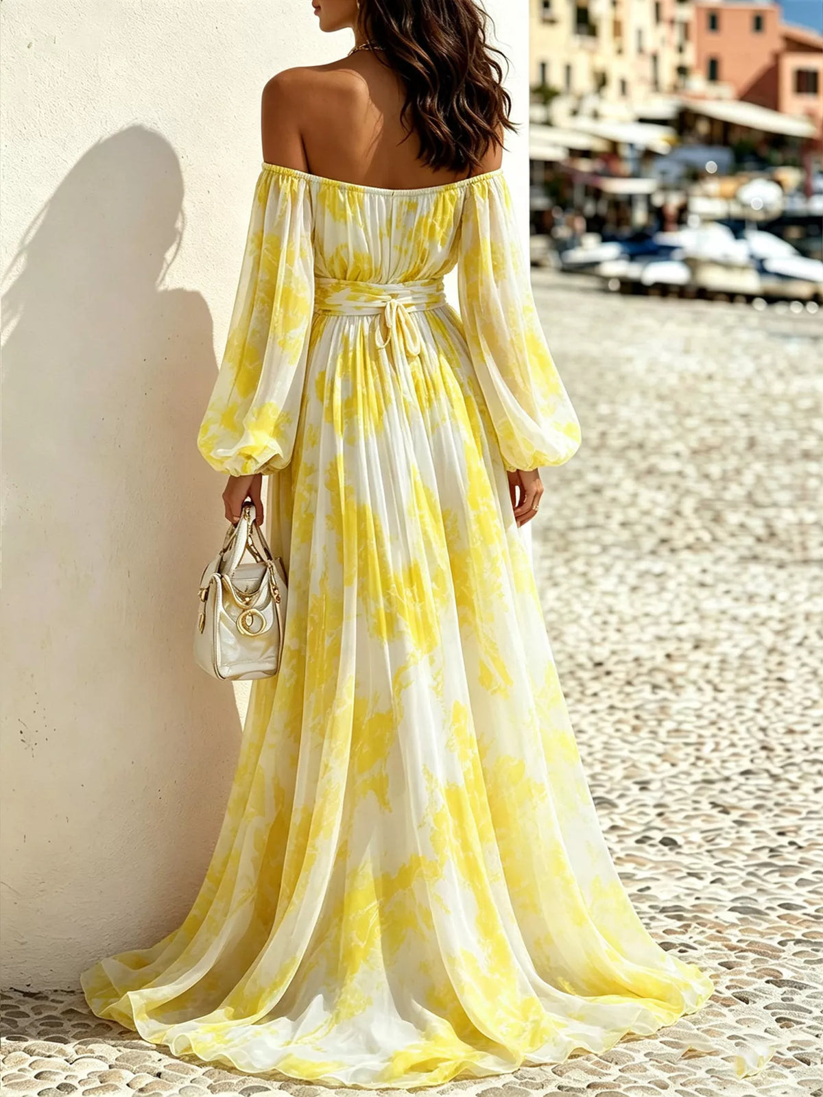 Off-Shoulder Balloon Sleeves Maxi Dress