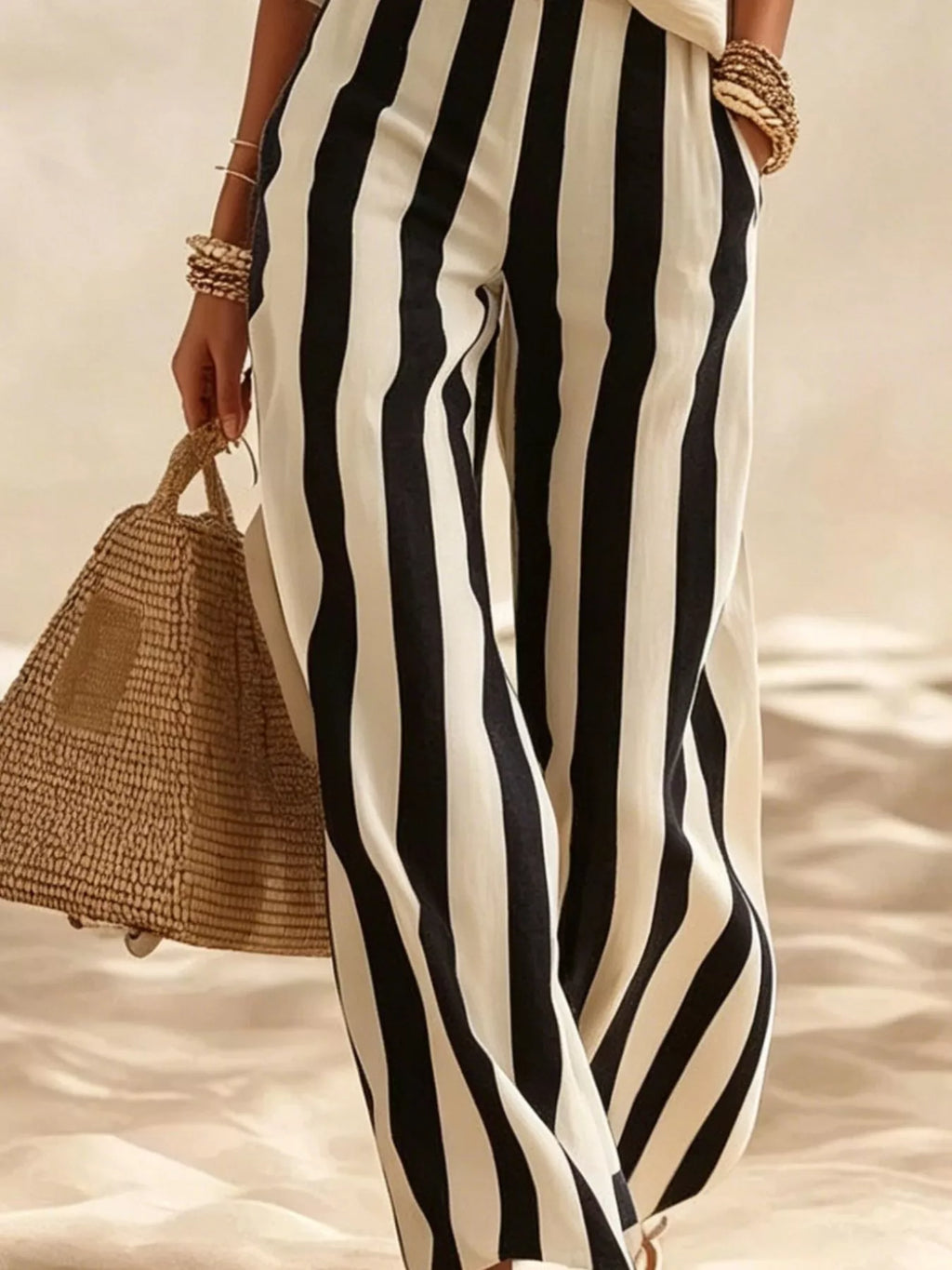 Full Size Striped Half Sleeve Top and Pants Set Plus Size