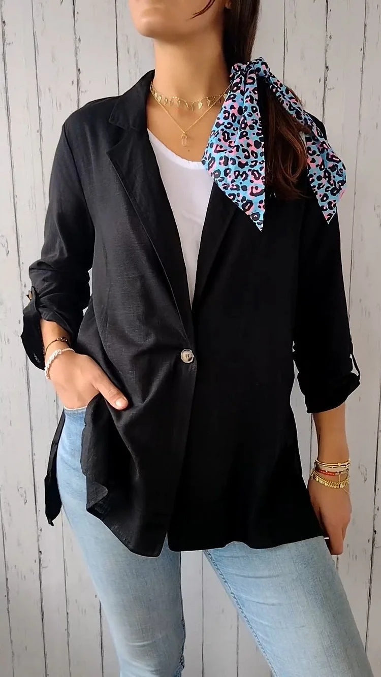 AutumnWinter Womens Cotton-linen Blazer With A Lapel And A Single Button