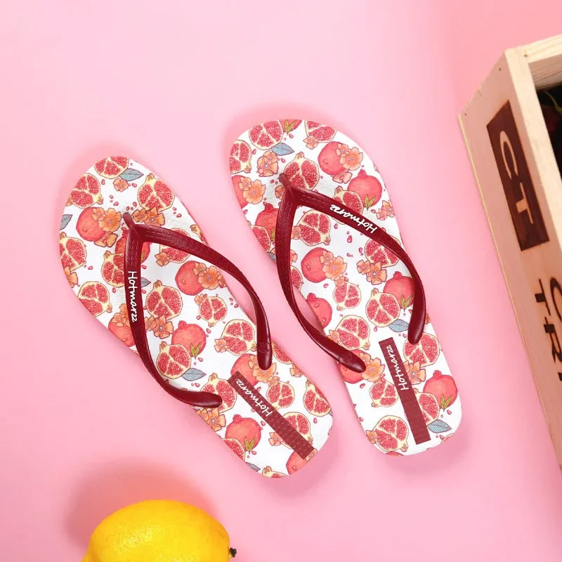 Fruit Print Summer Toe Post Slippers