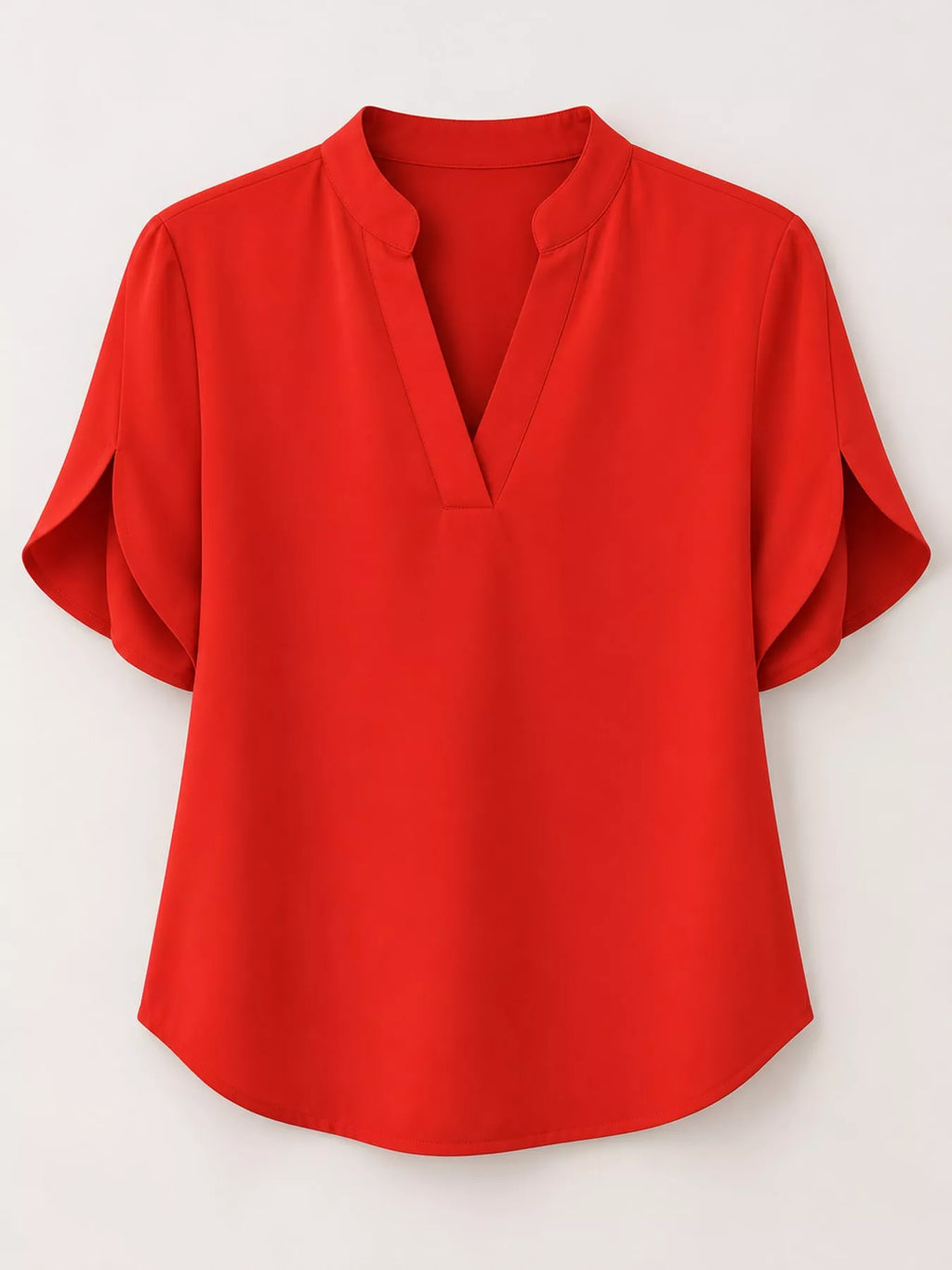 Notched Slit Short Sleeve Blouse