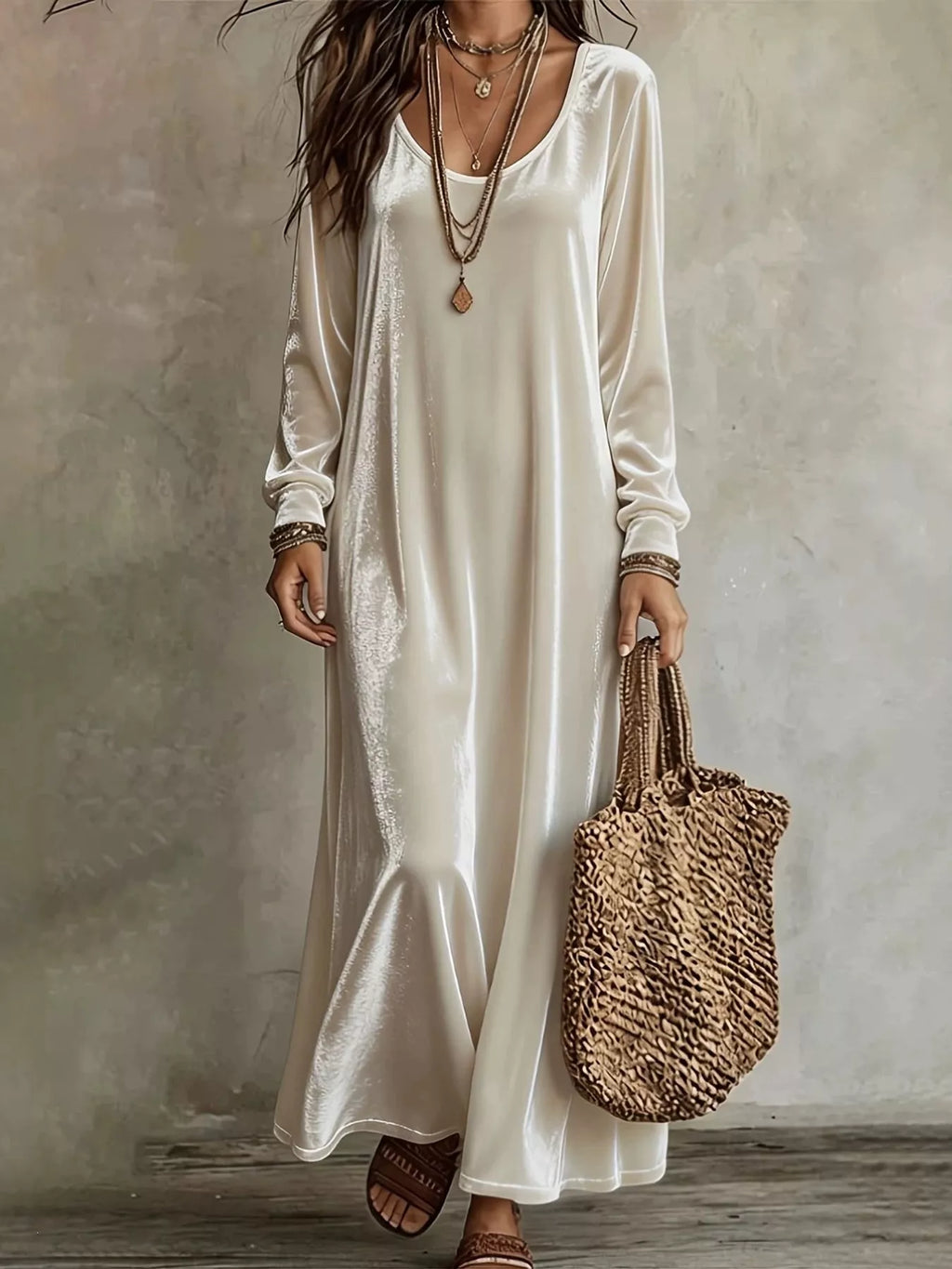 Velvet Long-Sleeve Maxi Dress