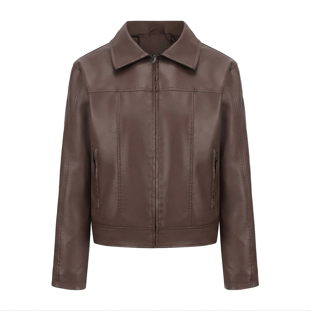 26 New Autumn And Winter Leather Women's Long Sleeve Thin European Size Coat Fashion Casual Zipper Jacket Cross-border Women's 118