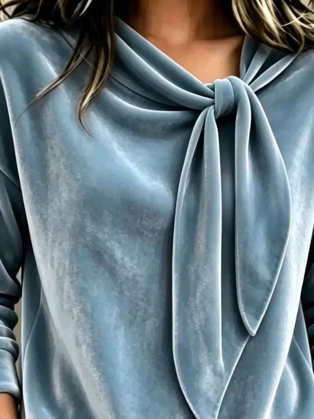 Velvet Tie Front Long Sleeve Sweatshirt