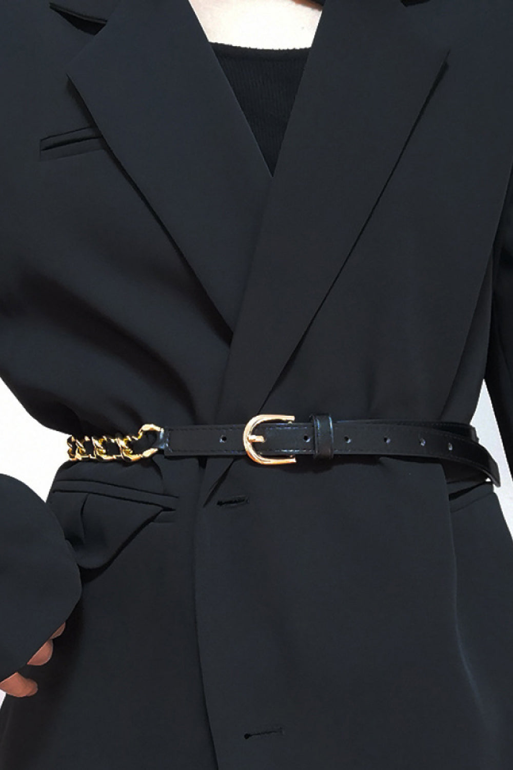 PU Leather Skinny Belt with Chain Detail
