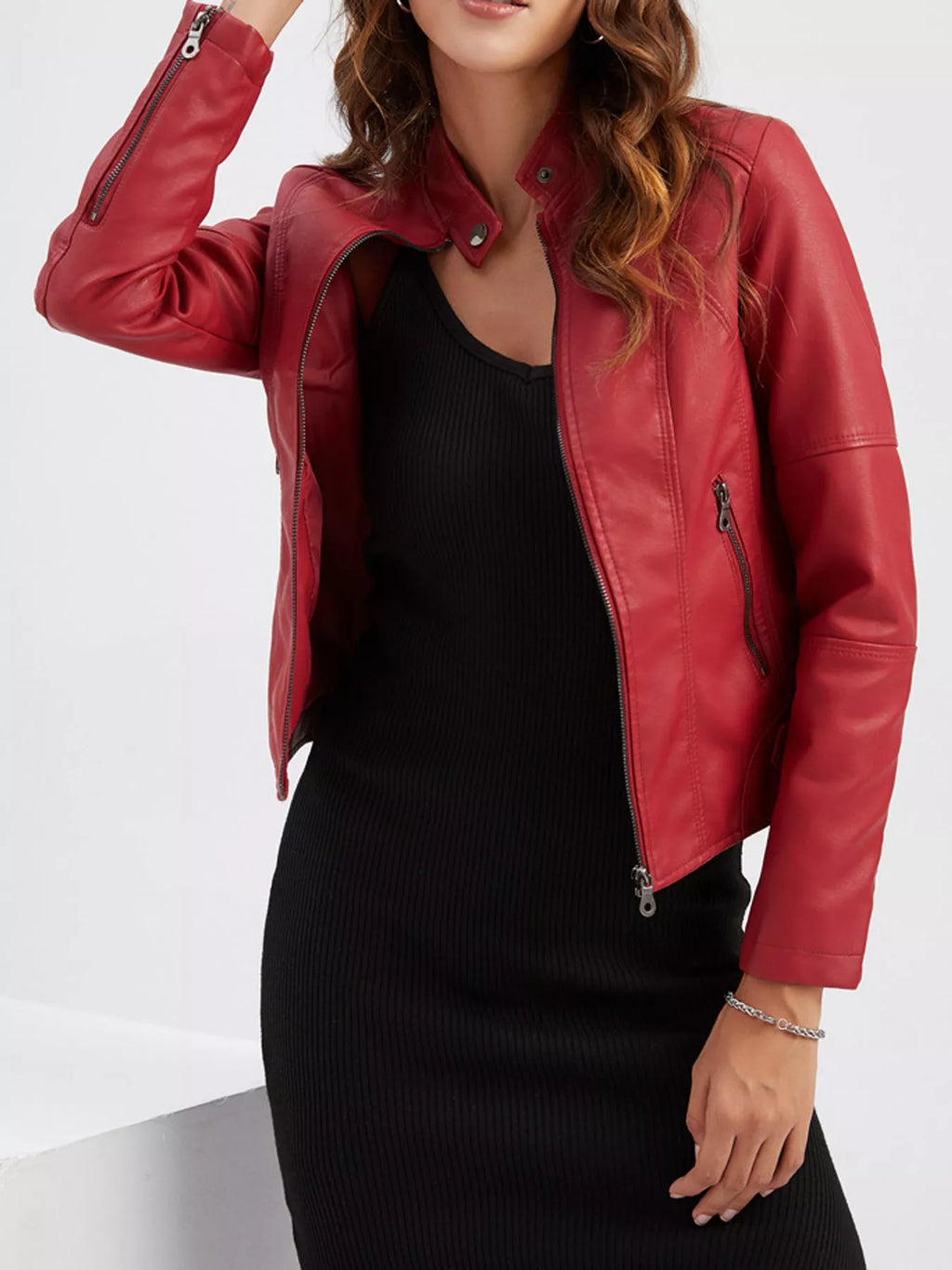 Full Size Slim Fit Faux Leather Moto Jacket Plus Size