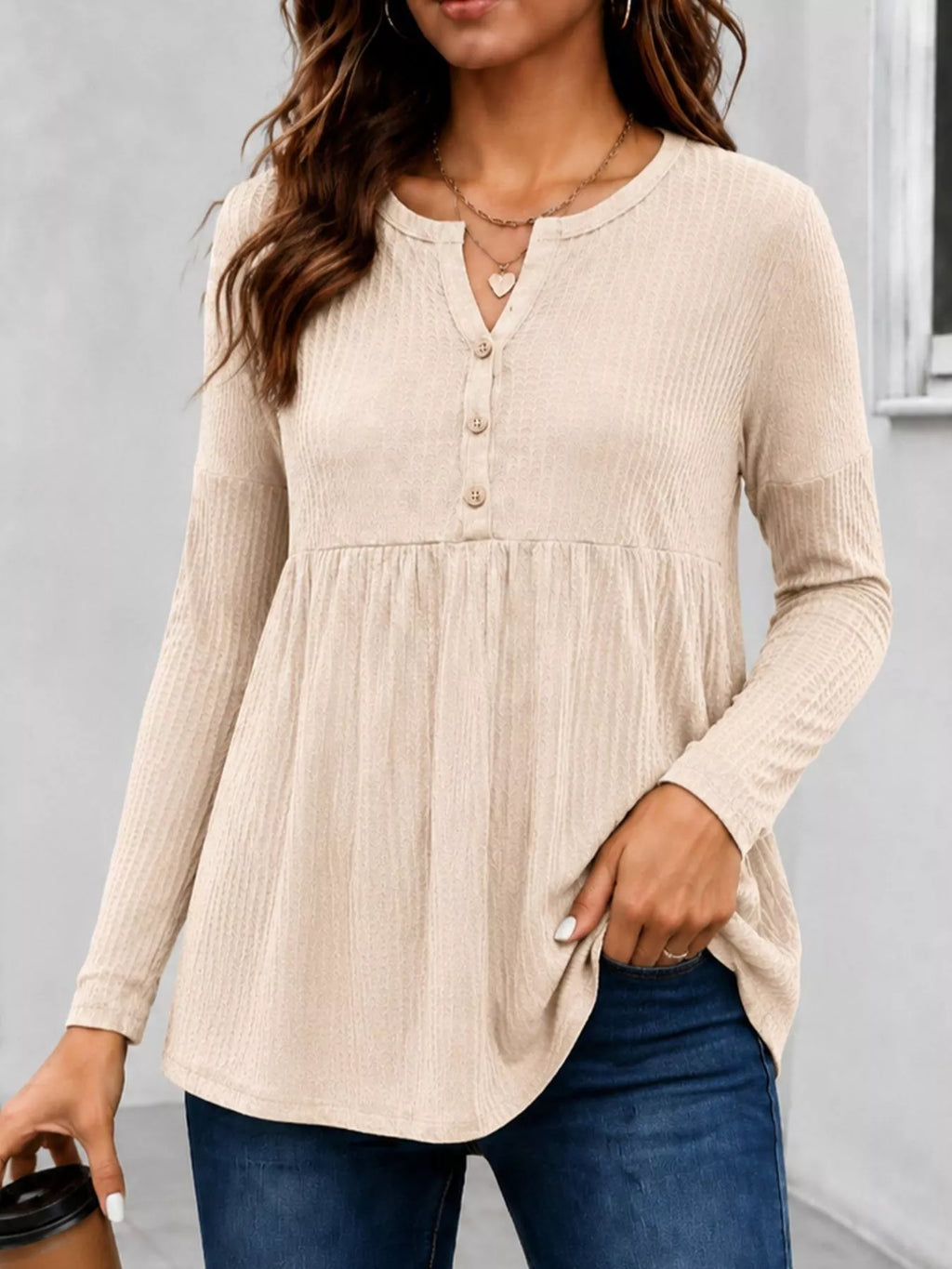 Textured Long Sleeve Peplum Top