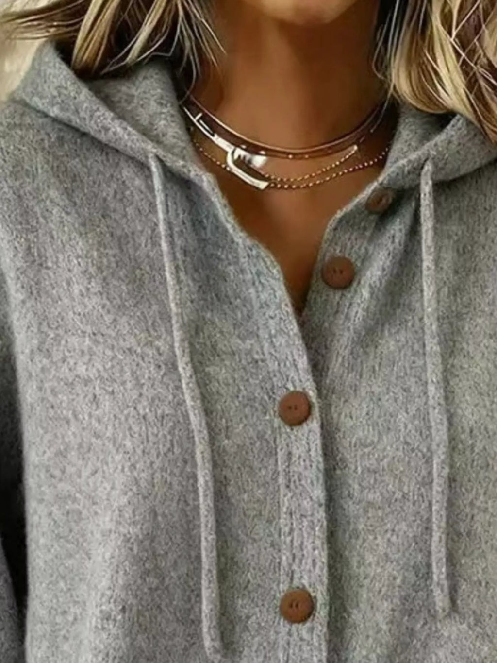 Full Size Hooded Button-Down Knit Cardigan Plus Size