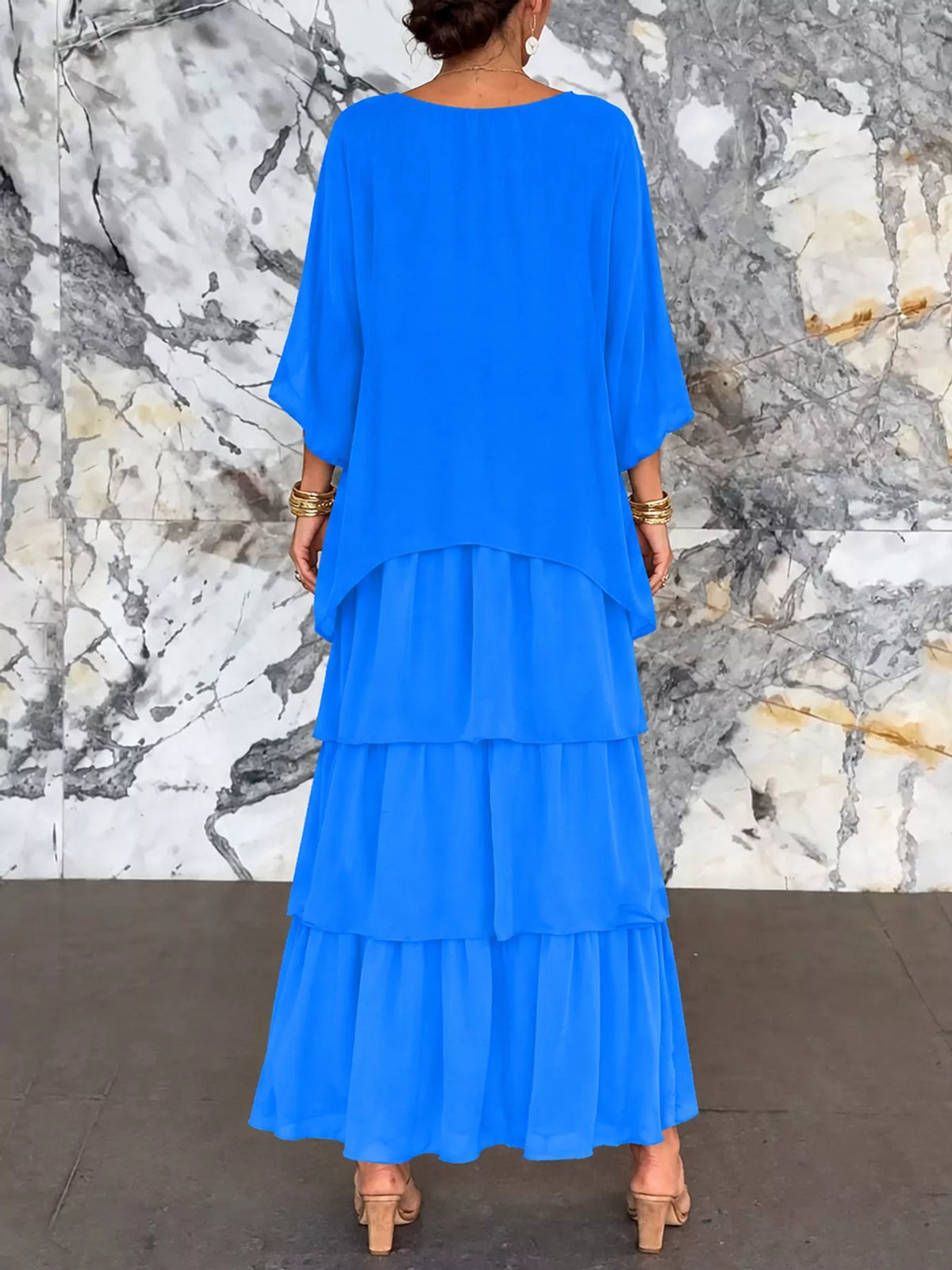 Full Size Layered Batwing Sleeve Maxi Dress Plus Size