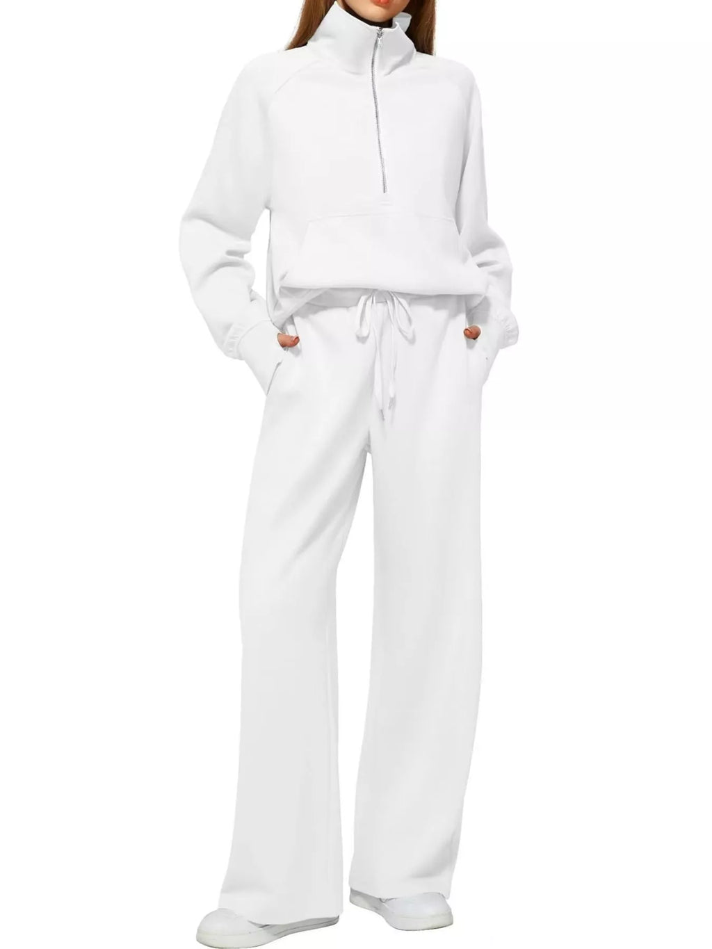 Half-Zip Sweatshirt and Wide-Leg Pants Set