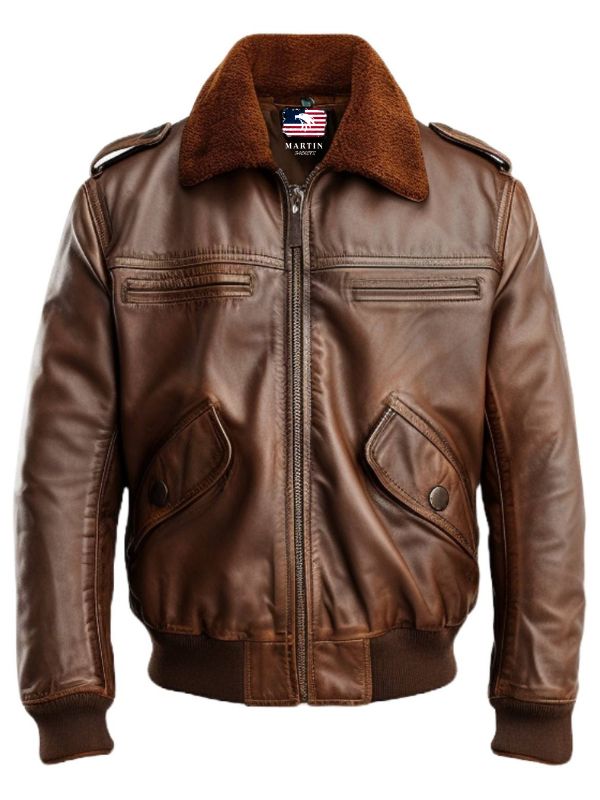 Men's Brown Vintage Leather Bomber Jacket