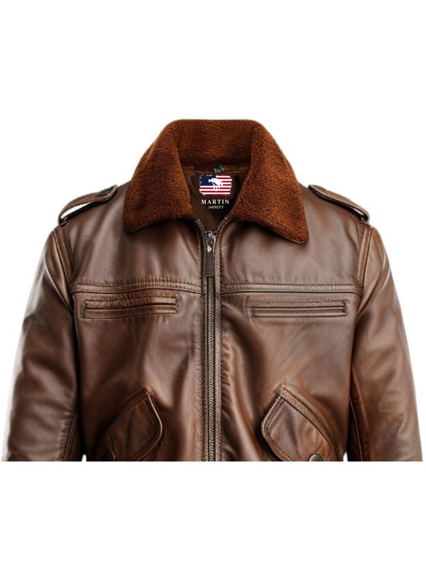 Men's Brown Vintage Leather Bomber Jacket