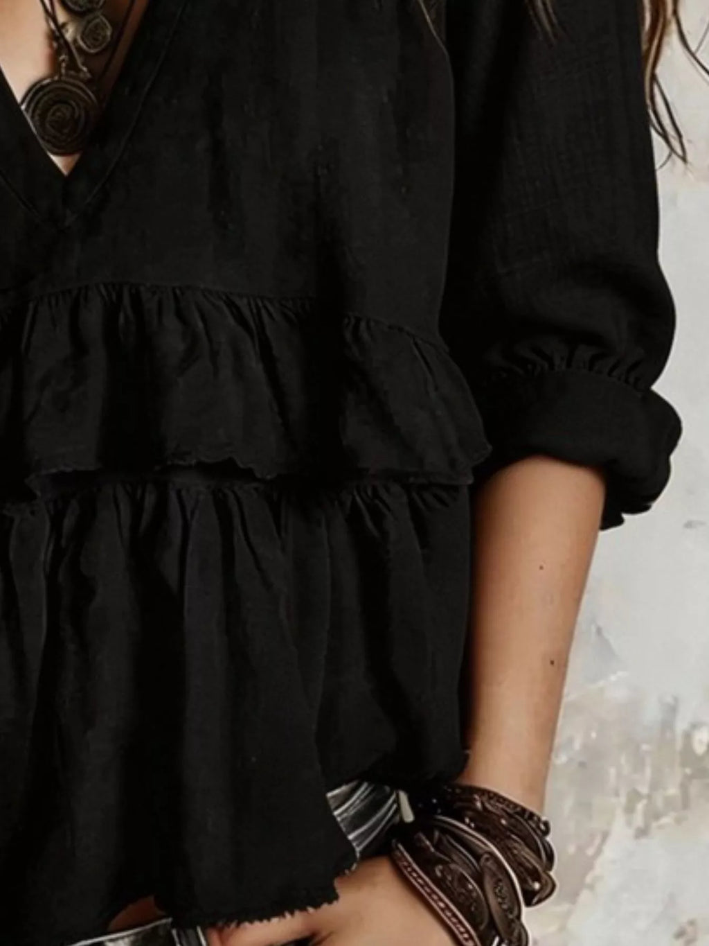 Full Size Ruffled Hem V-Neck Blouse Plus Size