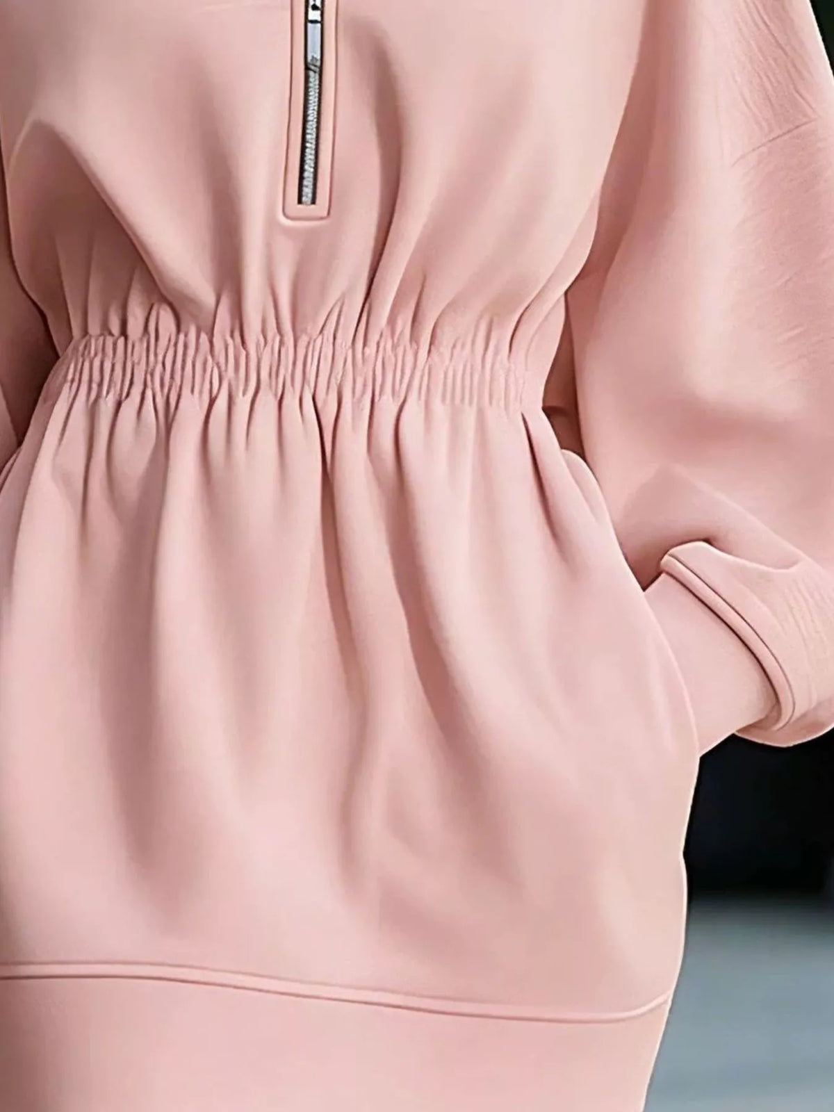 Casual Hooded Quarter-Zip Sweatshirt Dress
