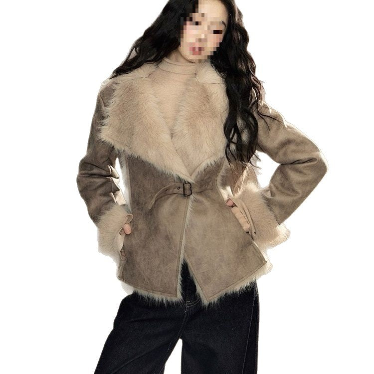 New Suede Fur-trimmed Coat For Women