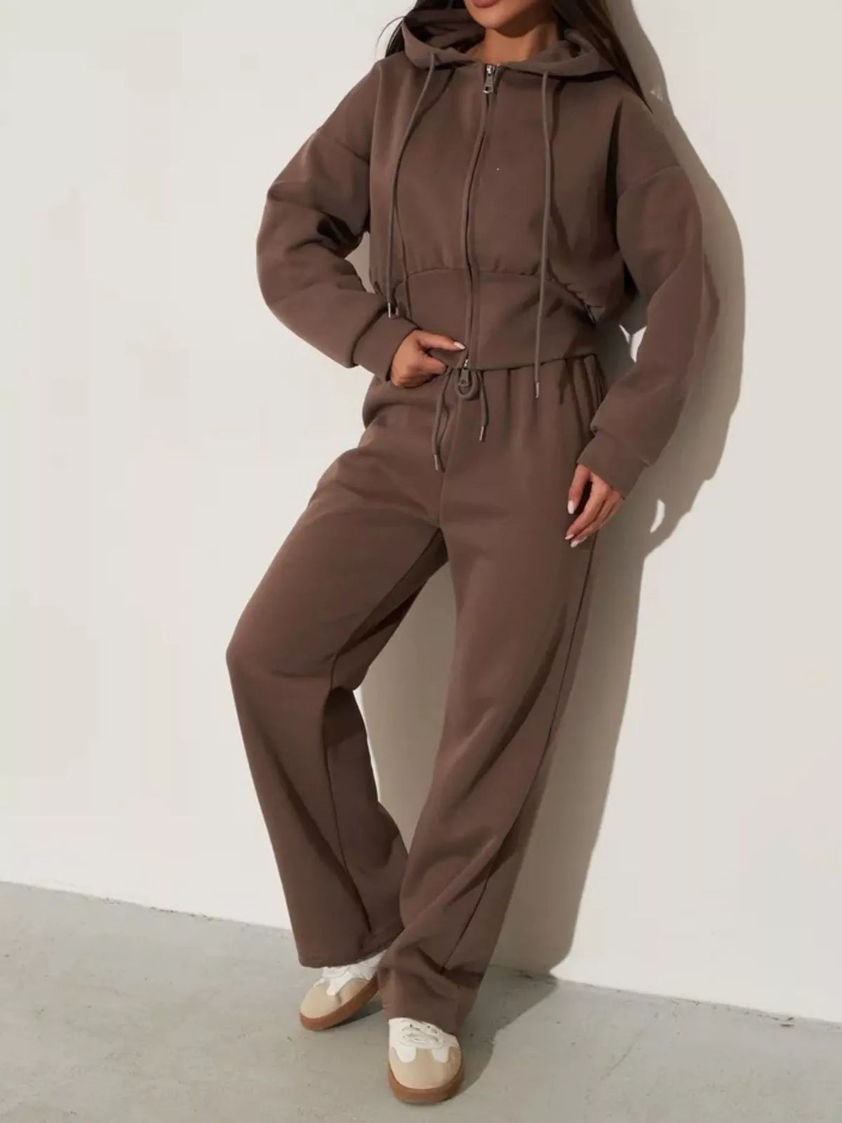 Zip-Up Hoodie and Wide-Leg Sweatpants Set