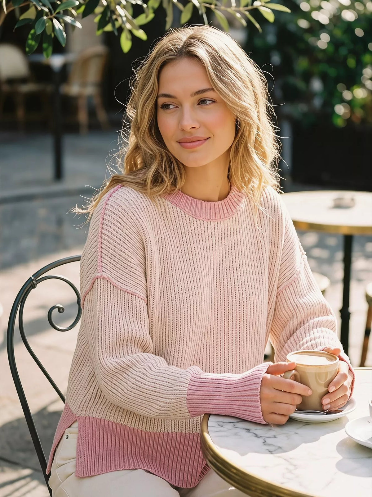 Ribbed Knit Side Slit Sweater