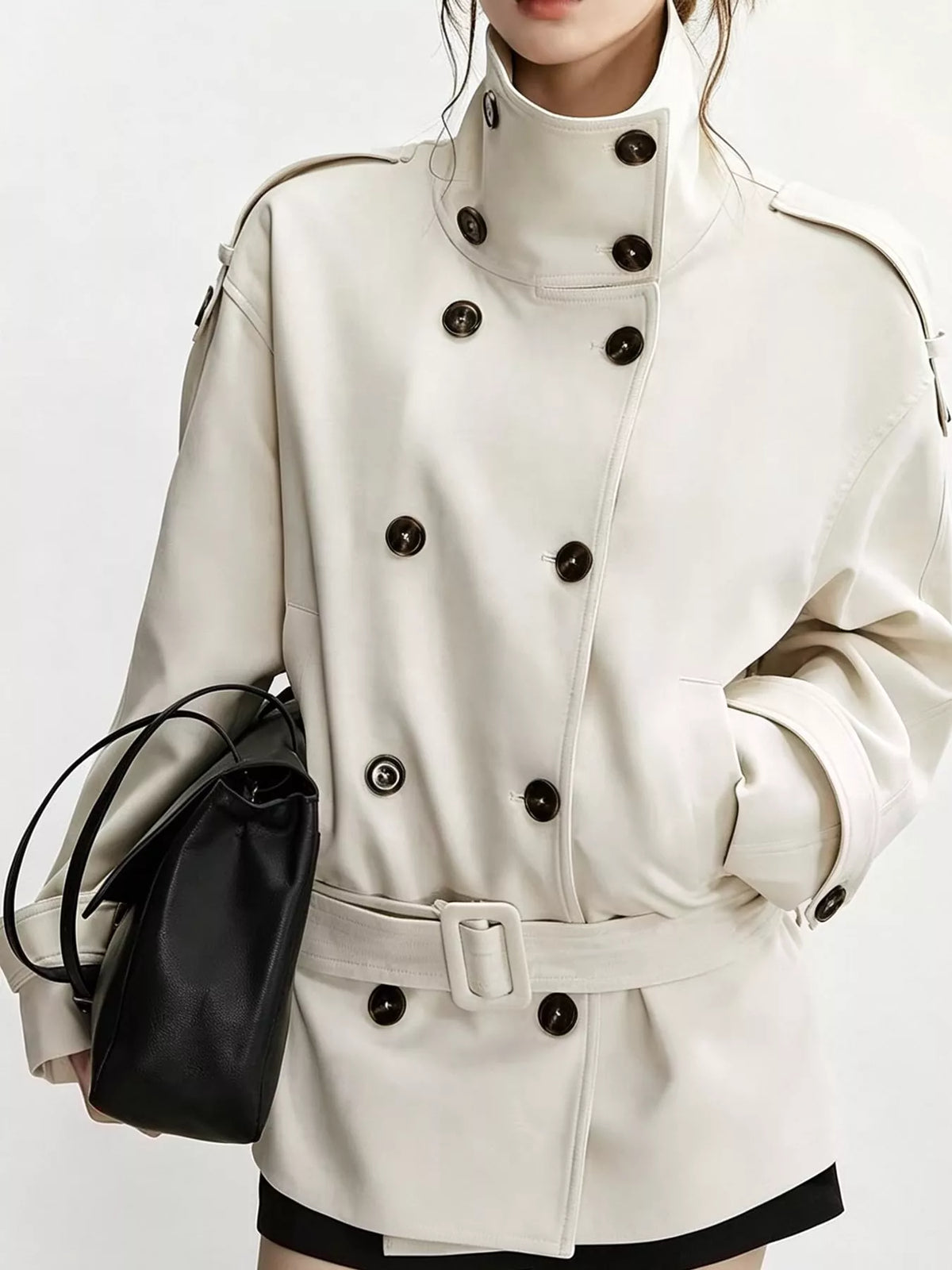 Double-Breasted Turtleneck Trench Outerwear