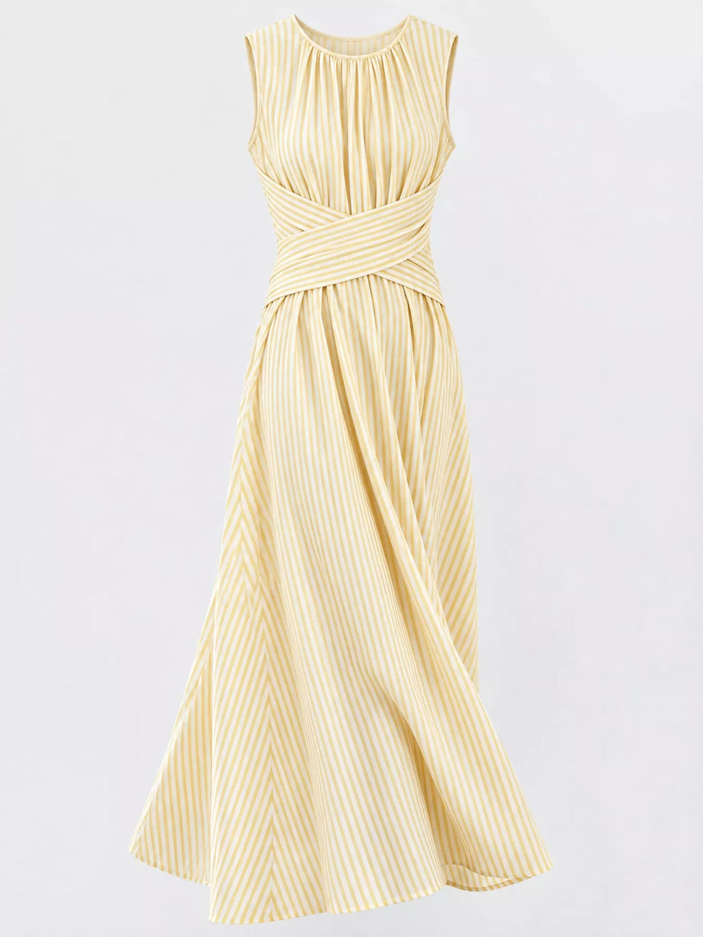 Full Size Sleeveless Striped Maxi Dress with Criss-Cross Waist Detail Plus Size
