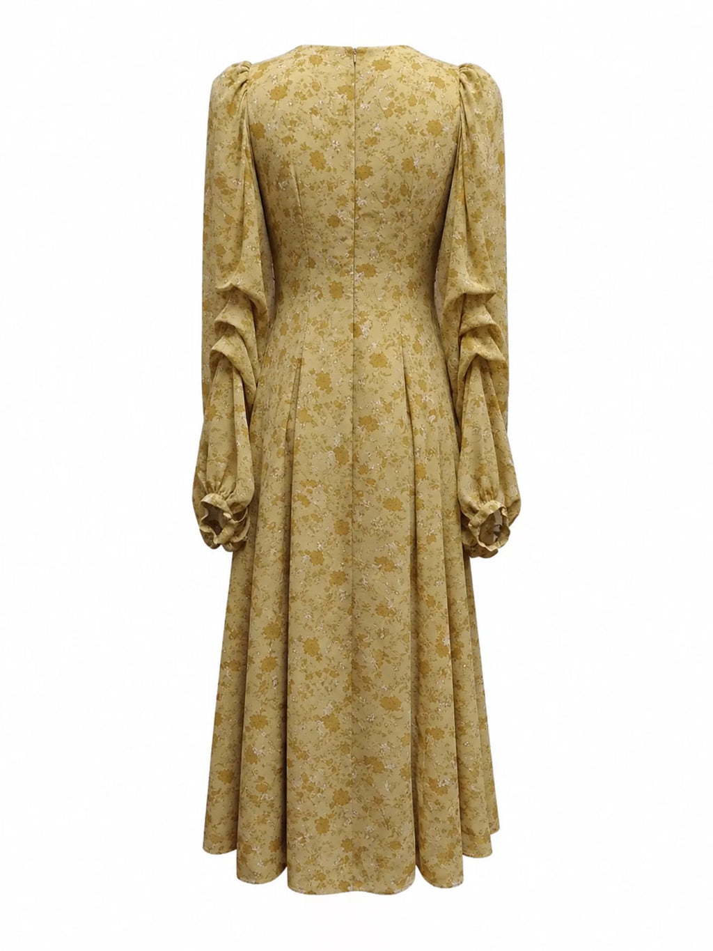 Vintage Floral Print V-Neck Long Sleeve Button-Down Midi Dress