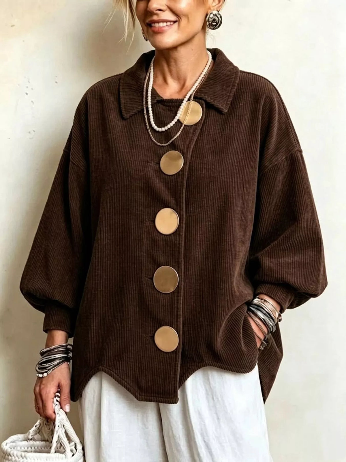 Full Size Corduroy Button-Down Jacket Plus Size