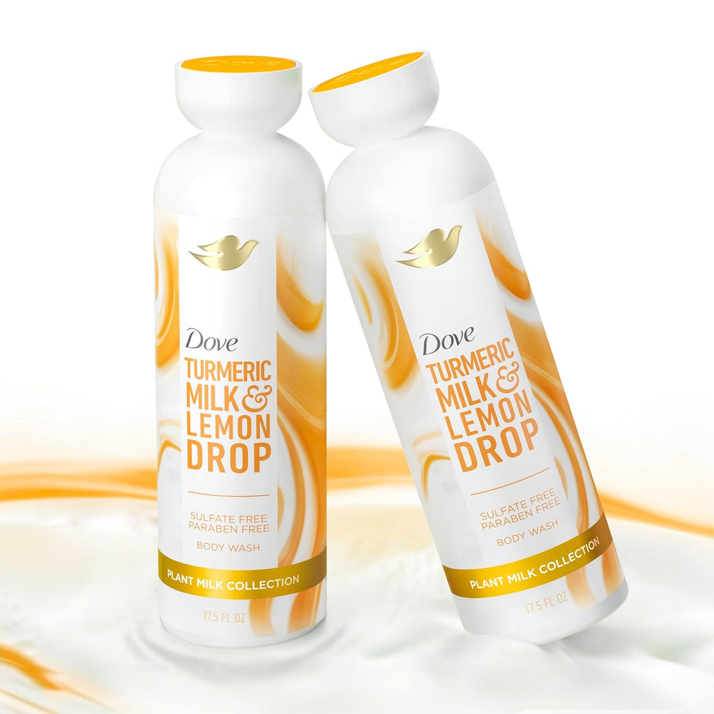 Dove Plant Milk Cleansing Body Wash Turmeric & Lemon for Moisturized Skin Gentle Cleanser, No Sulfates or Parabens, pH balanced 17.5 fl oz