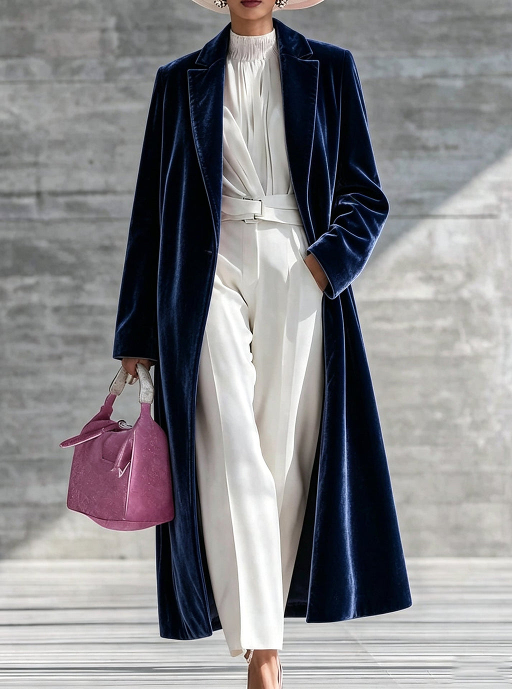 Womens V-neck Over-the-knee Velvet Coat