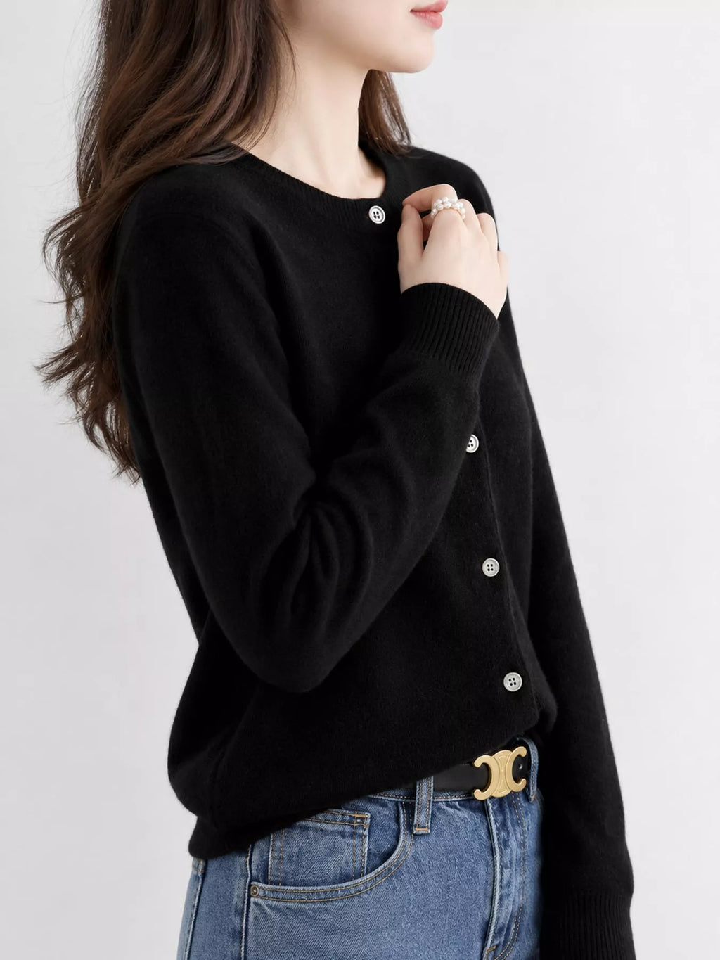 Crew-Neck Button-Down Cardigan