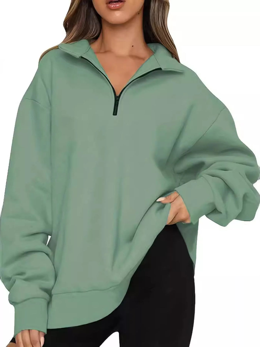 Full Size Quarter-Zip Dropped Shoulder Sweatshirt Plus Size
