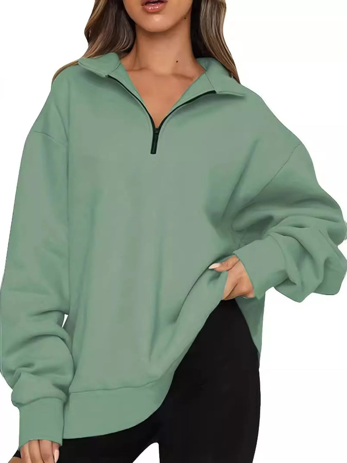 Full Size Quarter-Zip Dropped Shoulder Sweatshirt Plus Size