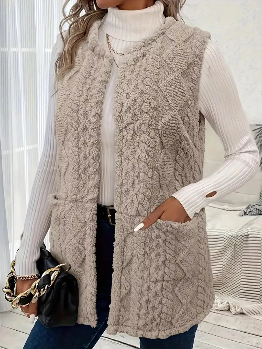 Sherpa Open Front Vest Coat