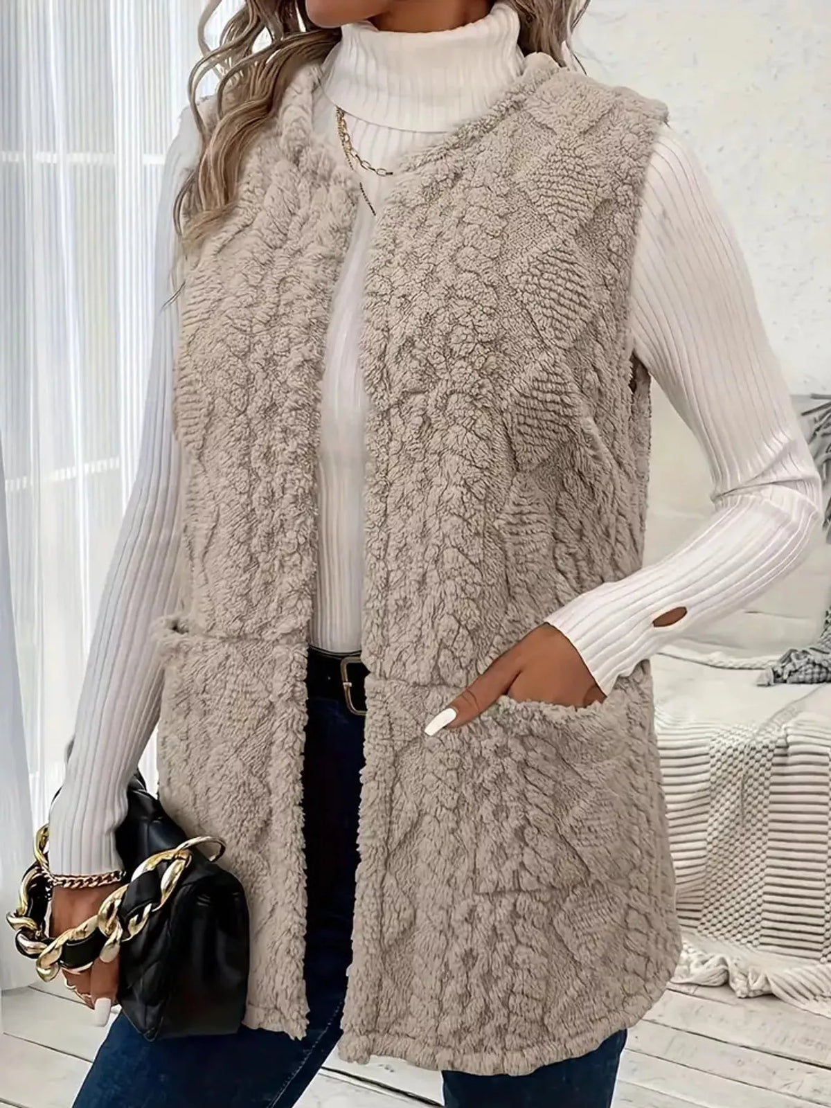 Sherpa Open Front Vest Coat