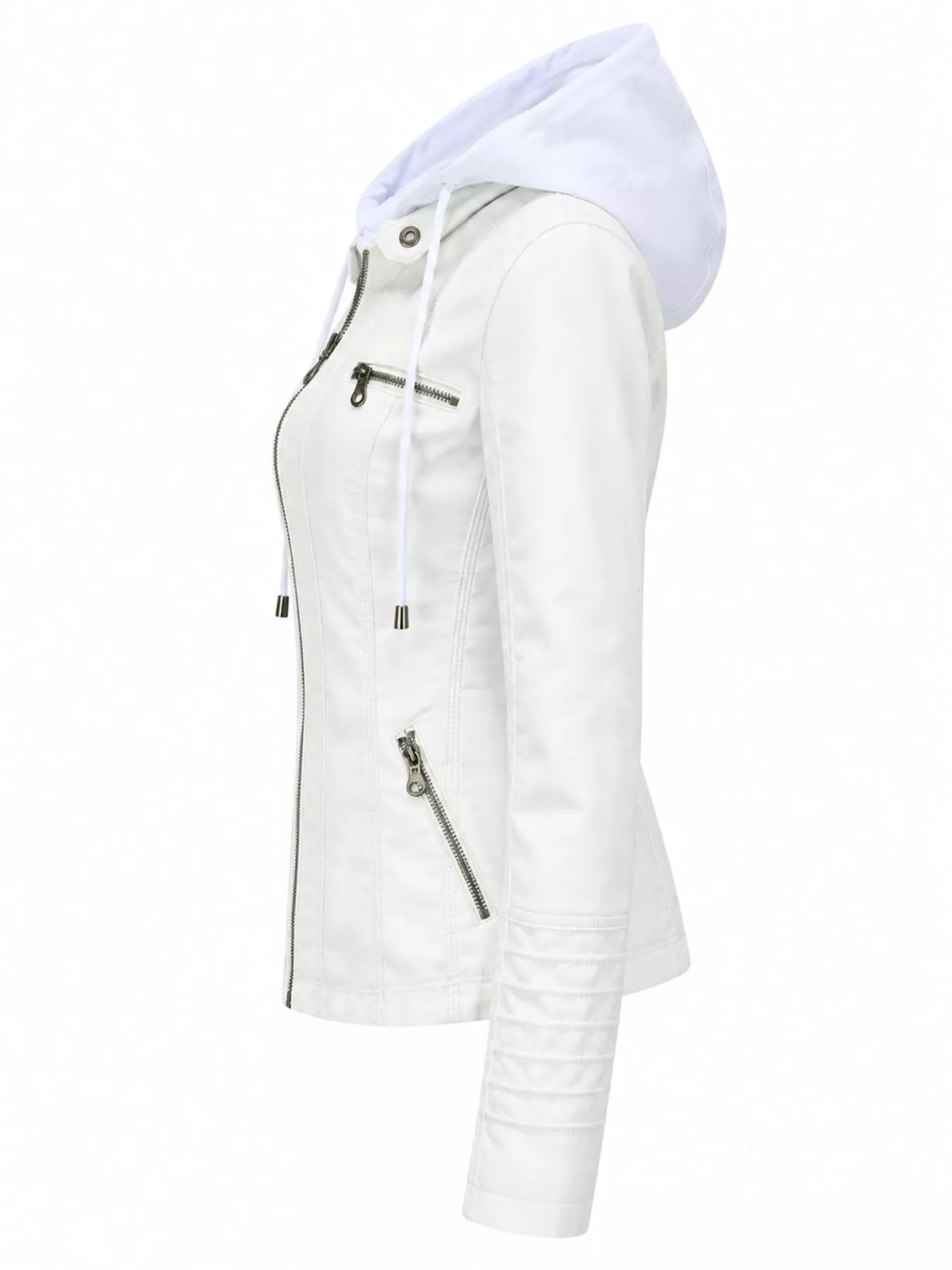 Full Size Detachable Hooded Faux Leather Moto Jacket Plus Size