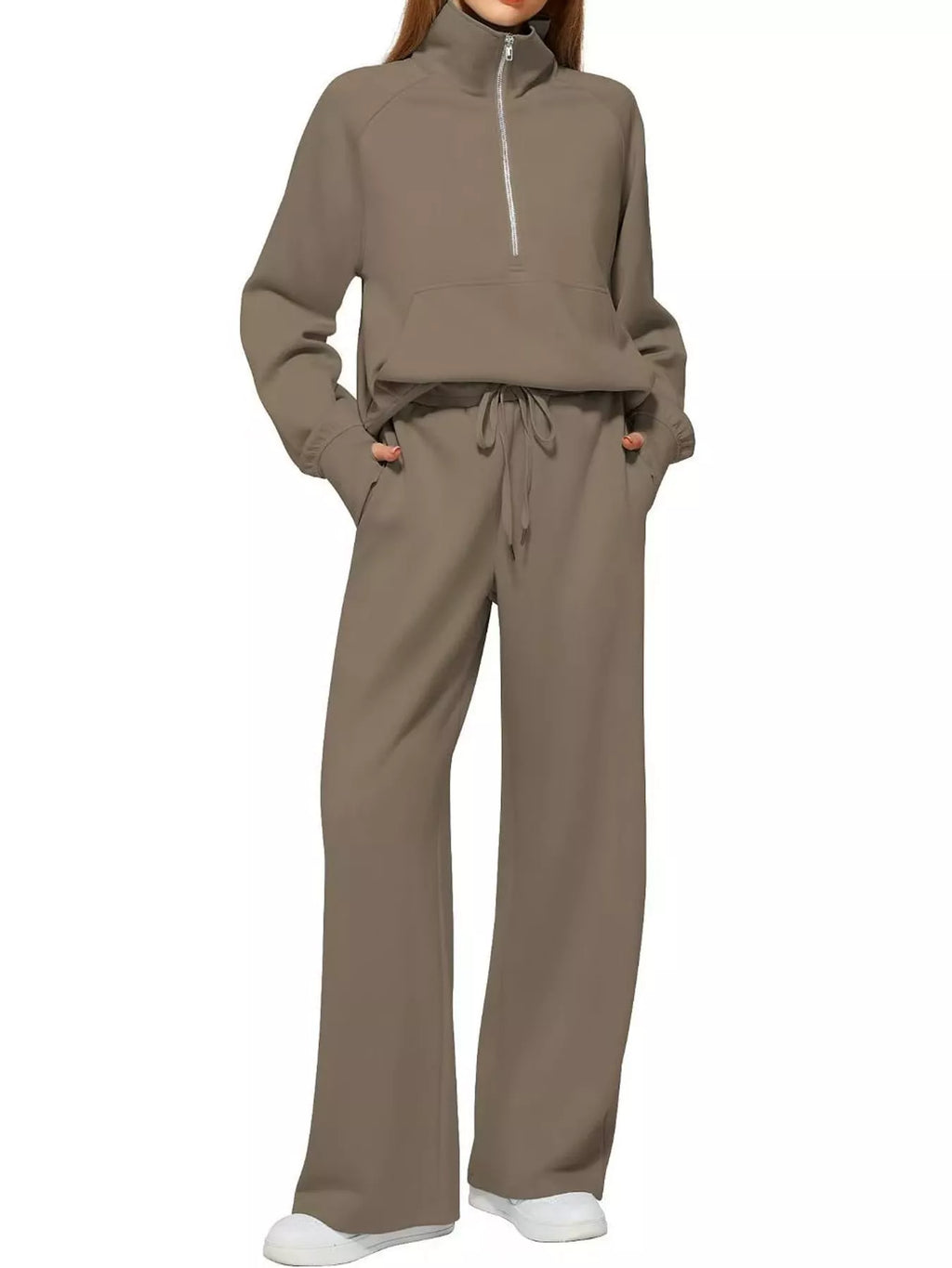 Half-Zip Sweatshirt and Wide-Leg Pants Set