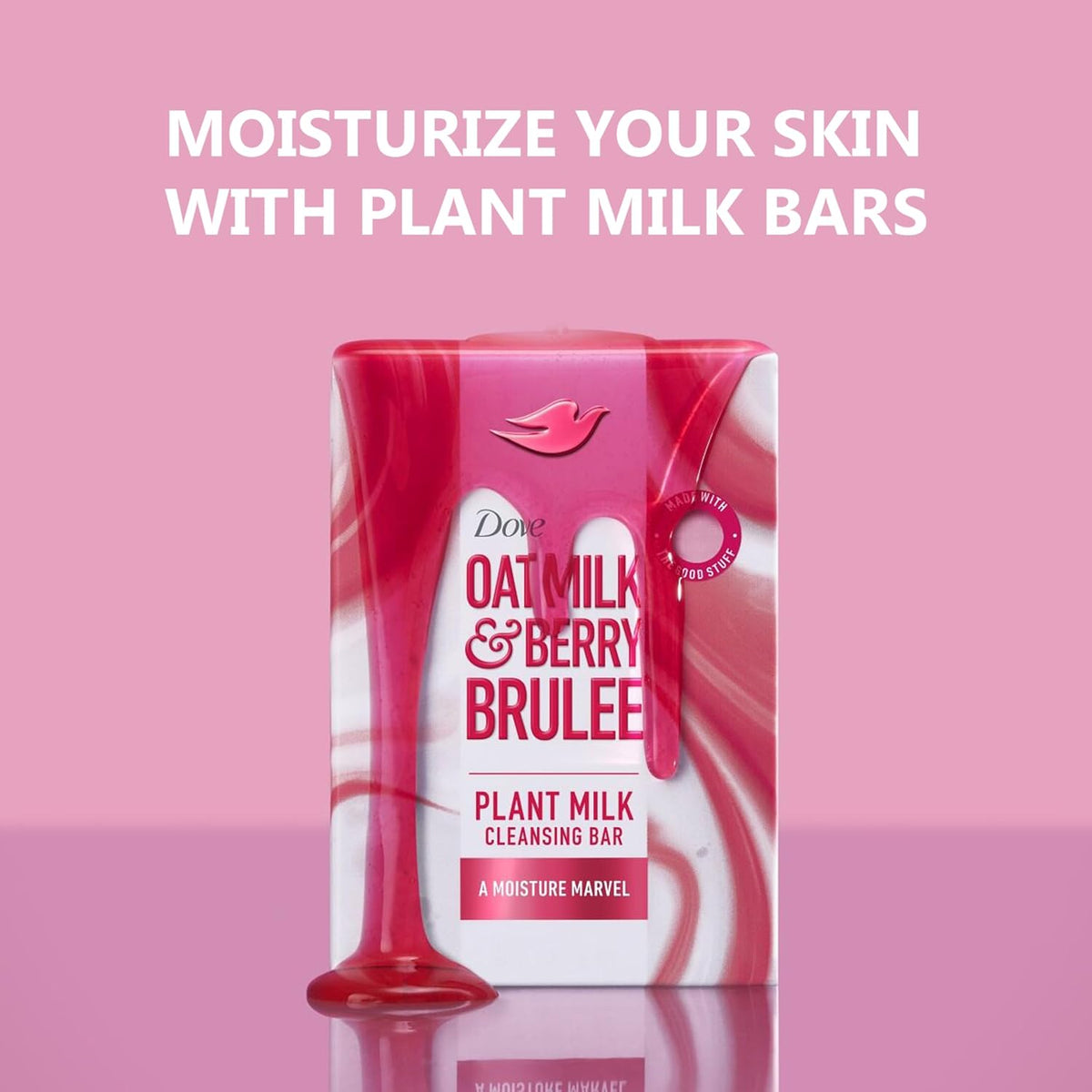 Dove Plant Milk Cleansing Bar Soap Oat Milk & Berry Brulee Moisture Marvel 4 Count for Moisturized Skin Gentle Cleanser, No Sulfate Cleansers or Parabens, 98% Biodegradable Formula 5 oz
