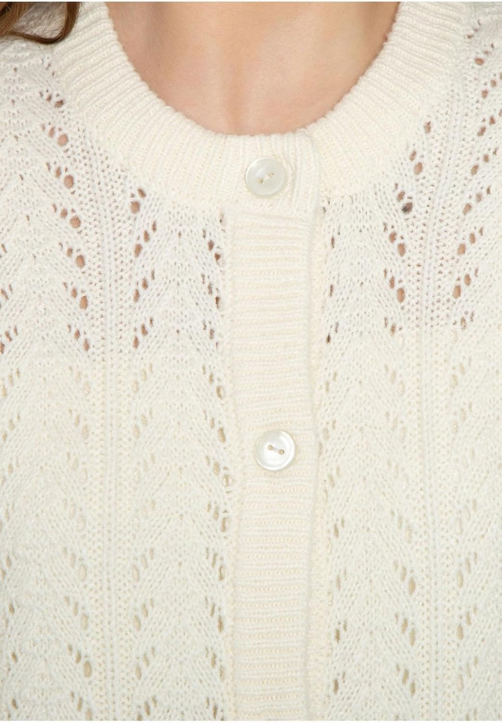 Women's Button Front Crochet Pointelle Cardigan with Pockets